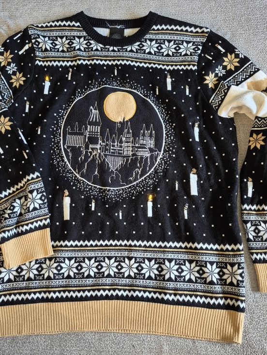 Wizarding World Of Harry Potter Sweaters - Harry Potter Hogwart Night Ugly Christmas Sweater Light Up Embroidered